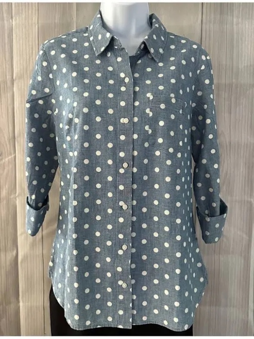 Tommy Hilfiger Light Blue Polka Dot Denim Button Down Top- 1X